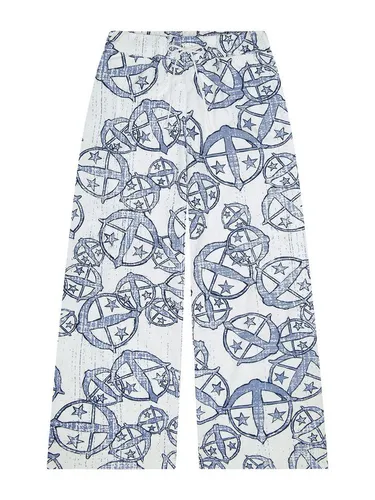 Schiesser Damen Schlafhose lang - Loungewear aus Bio-Baumwolle - Lange, weiße Damen Schlafhose mit stylischem Armbrust-Druck. Hergestellt aus 100% hochwertiger Bio-Baumwolle, bietet sie höchsten Tragekomfort und eine moderne Passform mit seitlichen Taschen.