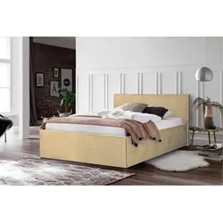 Halmon Schlafkomfort Polsterbett Beige 200x200 cm - Elegantes Polsterbett mit hohem Kopfteil und komfortabler Liegehöhe für ungestörten Schlaf. Der pflegeleichte Mikrofaserbezug vereint Luxus mit praktischen Vorteilen. FSC®-zertifiziertes Holz sorgt für Stabilität und Langlebigkeit.