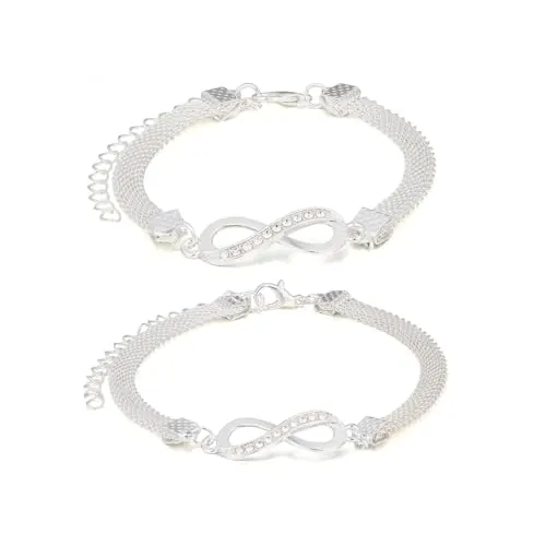 meberg Fußkettchen und Armband Schmuckset mit Infinity-Anhänger Silber 2er Set Damenarmband und Fusskette Armschmuck Fußschmuck Urlaub Strand Abendmode Accessoires (Silber)