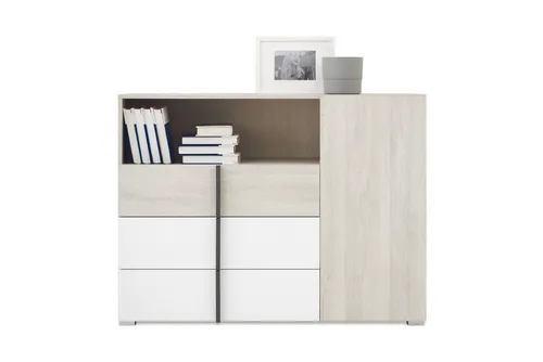 Deine Möbel 24 Kommode REMI 09 – Kinderkommode 120 cm in Weiß und Anthrazit - Die **Kommode REMI 09** bietet mit 3 Schubladen und offenen Fächern optimalen Stauraum für **Kinder-** und **Jugendzimmer**. Ihr modernes Design in Weiß und Anthrazit bringt frischen Wind ins Zimmer und sorgt für Ordnung.