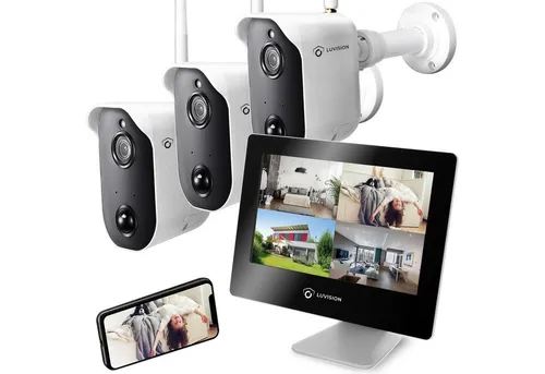 LUVISION Funk Akku Video Überwachungssystem mit 3 Kameras