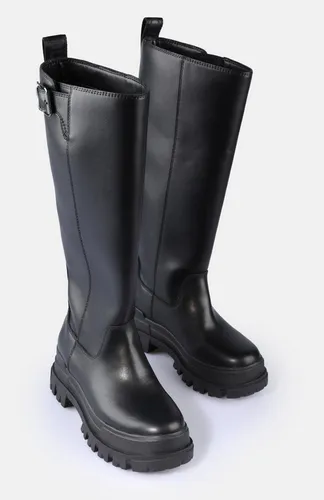 Buffalo ASPHA RIDING BOOT HI Damenstiefel, Gr. 40, schwarz - Klassische Plateaustiefel aus Lederimitat mit 6,5 cm Absatzhöhe und Memory-Schaum für optimalen Komfort. Ideal für stilvolle Auftritte und bequemes Tragen.