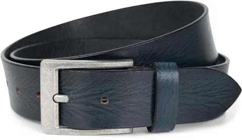 styleBREAKER Unisex Rindsleder Gürtel Unifarben mit gemaserter Oberfläche und gebürsteter Schnalle, kürzbar 03010126, Farbe:Dunkelblau, Größe:95cm