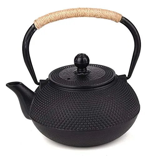 Japanische Teekanne aus Gusseisen mit Edelstahl-Tee-Ei, 1000 ml, Schwarz