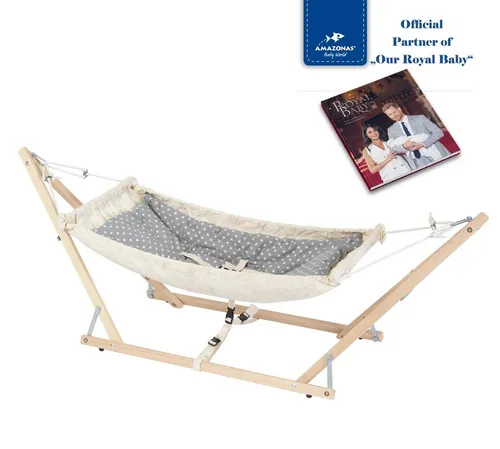 Amazonas Koala Babyhängematte Royal-Set mit Holzgestell - Hängematte für Babys, TÜV-geprüft und inklusive komfortabler Thermofüllung für besten Schlafkomfort ab Geburt.