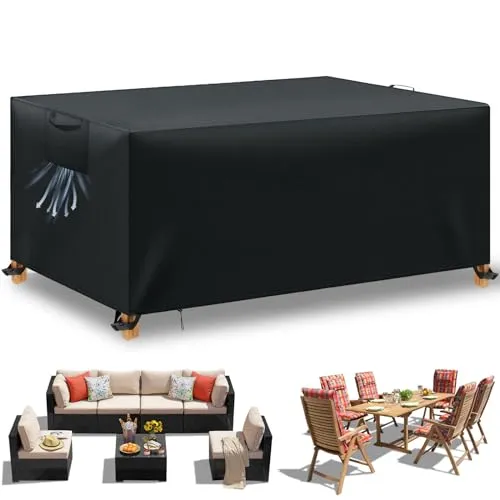 WUAYAMI Gartenmöbel Abdeckung wasserdichte Abdeckplane Gartenmöbel Winddicht Anti-UV Schwerlast 420D -Oxford Gewebe für Sitzgruppe Gartentische Terrassenmöbel Schwarz, 213x132x74cm