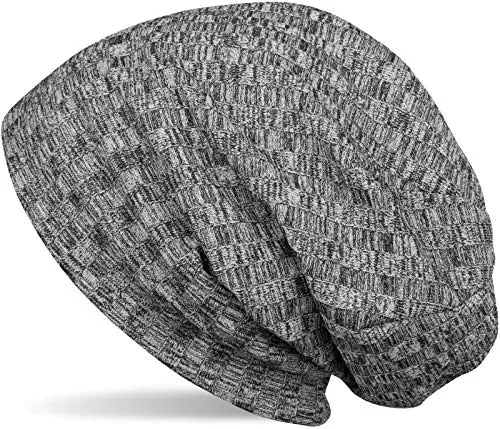 styleBREAKER warme Feinstrick Beanie Mütze mit Streifen Strick Muster und sehr weichem Fleece Innenfutter, Slouch Longbeanie, Unisex 04024108, Farbe:Hellgrau meliert