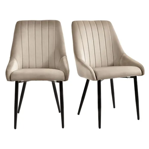 Duhome Esszimmerstuhl 2er Set - Retro Polsterstuhl mit Samtbezug - Stühle im 2er Set, eleganter Samtbezug in Beige und robuste Metallbeine, ideal für stilvolle Esszimmergestaltung.