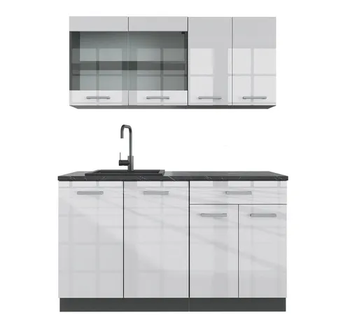 VICCO Küchenzeile R-LINE SINGLE 140 cm - Küchenzeile in Anthrazit und Weiß Hochglanz, variabel aufstellbar und aus hochwertigen Materialien für hohen Komfort und einfache Pflege.