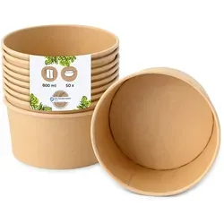 BIOZOYG Salatschale 50 Stück 800 ml braun Suppenschalen Einwegschalen Einweggeschirr Deli Container Bowl to go Kartonschale Einweg Suppenbehälter