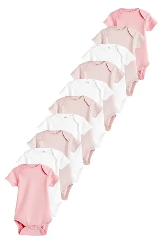 NEXT Kurzärmeliger Babybody 10er-Pack Rosa/Weiß Newborn - Bodys für Baby-Mädchen im praktischen 10er-Pack, aus hochwertiger Baumwolle für optimalen Tragekomfort und süßes Design.