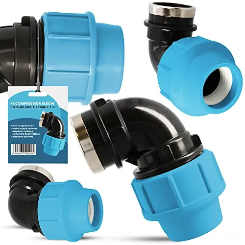 PE Rohr Winkel 90° Bogen PN16 (40 mm x 1 1/4'' IG) Kupplung Fitting Wasserrohrbogen L-Stück Bewässerungssystem Wasserleitung Wasserrohr Verbinder Garten Versorgungsleitung Pipeline Sprinklersystem