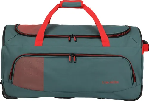travelite Basics Fresh Wheeled Duffle L Green/Orange - Reisetasche mit zwei Rollen, leicht und geräumig für viel Kleidung, Maße: 71 x 36 x 35 cm – ideal für Reisen und Kurztrips.