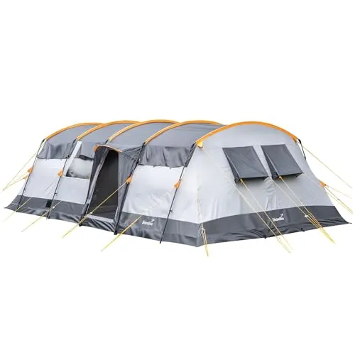 Skandika Gruppenzelt Hurricane 12 Sleeper Protect - Familienzelt mit eingenähtem Zeltboden - Familienzelte mit 5000 mm Wassersäule und 215 cm Stehhöhe, ideal für komfortables Camping mit der ganzen Familie.