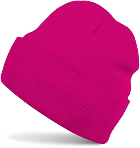 styleBREAKER Unisex Beanie Mütze einfarbig | Klassische Feinstrick Winter Strickmütze mit breitem Umschlag | Elastische Beanie in vielen Farben für Damen und Herren, Farbe:Pink