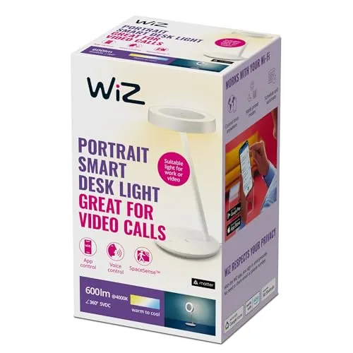 WiZ Portrait Tischleuchte mit Ringlicht - Smarte LED Tischleuchte für Home Office, ideal für Videokonferenzen und Content Creation, dimmbar und langlebig mit 25.000 Std.