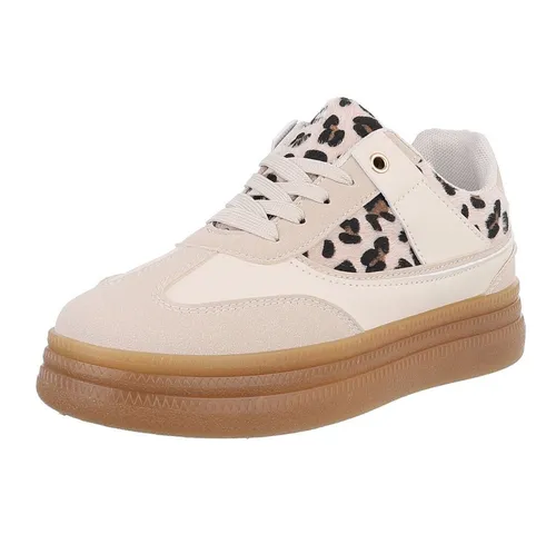 Ital-Design Damen Low-Top Freizeit Sneaker mit Keilabsatz in Beige - Bequeme Wedge Sneakers in Größe 38, ideal für den Alltag. Mit 4 cm Absatzhöhe und schnürbarem Design bieten sie stilvollen Komfort für jede Gelegenheit.