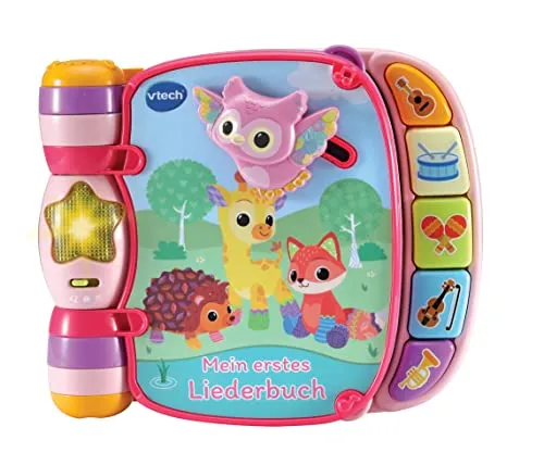 VTech Baby Mein erstes Liederbuch rosa - Kunterbuntes Liederbuch mit 7 Seiten und beweglichen Elementen für Kinder von 9-36 Monaten. Spielerisches Lernen mit Musik, Geräuschen und leuchtenden Effekten fördert die motorischen Fähigkeiten.