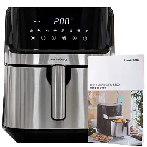 InnovaGoods® Heißluftfritteuse 5,5L, airfryer 1700W, +100 Rezepten auf DE, heissluftfriteuse mit 8 Programmen, Berührungsbildschirm, zeitschaltuhr und 360° Luftstrom, air fryer ideal für 4-6 Personen