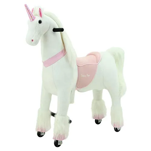 Sweety Toys Plüsch Reittier Einhorn auf Rollen - Baby- & Kleinkindspielzeug, großes Einhorn für Kinder von 4 bis 9 Jahren, stabiler Bau und hochwertig, ideal für sicheres Spielen mit einer Sitzhöhe von 67 cm.