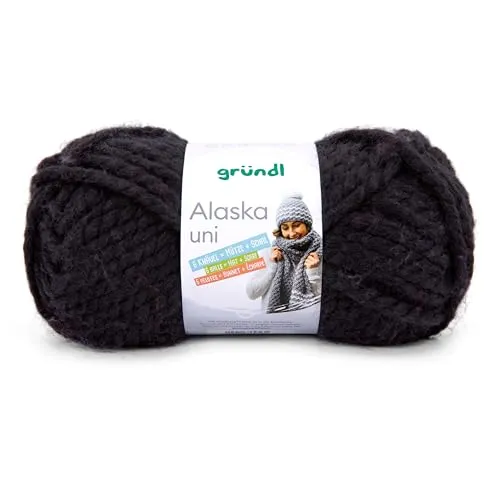 Gründl Alaska uni Wolle zum Stricken aus 80% Polyacryl, 20% Wolle, dicke Wolle 100 g, schwarz