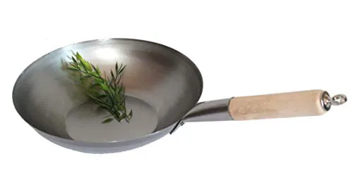 AAF Nommel®, Wok Pfanne flacher Boden Ø 30 cm, für Gas, Induktion, Ceran und Elektro, mit Holzgriff auch zum Aufhängen