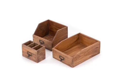 DESIGN DELIGHTS SCHREIBTISCH ORGANIZER Set Office | 3-teilig aus Mahagoni - Utensilienschalen: Handgefertigtes Set aus naturbelassenem Mahagoni Holz, ideal für eine stilvolle und organisierte Bürogestaltung.