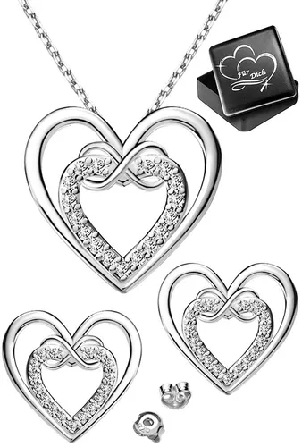 Herz Kette mit Ohrringen aus 925 Silber – Elegantes Schmuckset für Frauen - Schmuckset aus 925 Sterlingsilber mit verstellbarer Kettenlänge. Ideal für besondere Anlässe wie Geburtstage oder Valentinstag. Inklusive gravierter Schmuckbox – ein perfektes Geschenk für Ihre Liebsten.