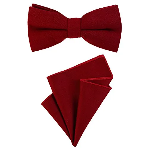 DonDon Herren Fliege 12 x 6 cm gebunden längenverstellbar und Einstecktuch 23 x 23 cm farblich passend aus Baumwolle dunkelrot