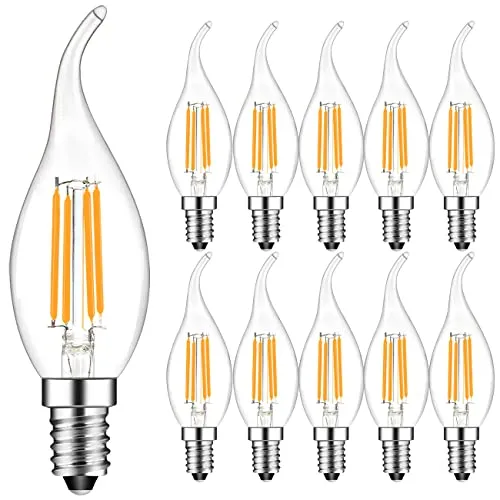 Suncan10er Pack E14 Kerze LED Lampe Warmweiss für Kronleuchter, Leuchtmittel E14 Filament Fadenlampe 4W, 360 Lumen, 2700K Warmweiß, Klar Glas, Nicht dimmbar
