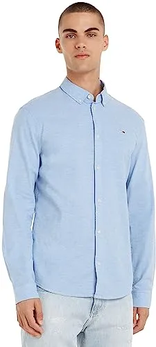 Tommy Jeans Herren Hemd TJM Slim Langarm, Blau (Perfume Blue), XL - Herrenhemden: Klassisches Slim Fit Hemd aus 98% Bio-Baumwolle für höchsten Tragekomfort, ideal für Büro und Freizeit.