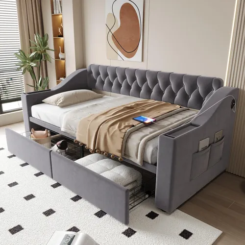 Odikalo Schlafsofa 90x190 mit Lattenrost & USB-Ladeanschluss