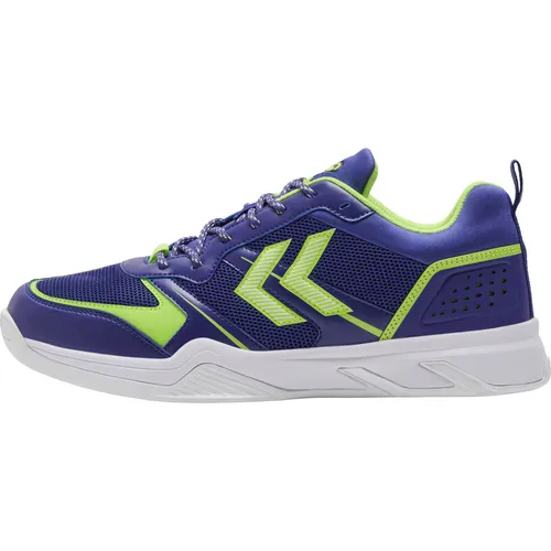 Hummel TEIWAZ 2.0 Herren Sneaker Gr. 46.5 Blau - Hallenschuhe mit recyceltem Mesh-Obermaterial, Performance-Zunge für optimale Passform und EVA-Zwischensohle für hohen Komfort.