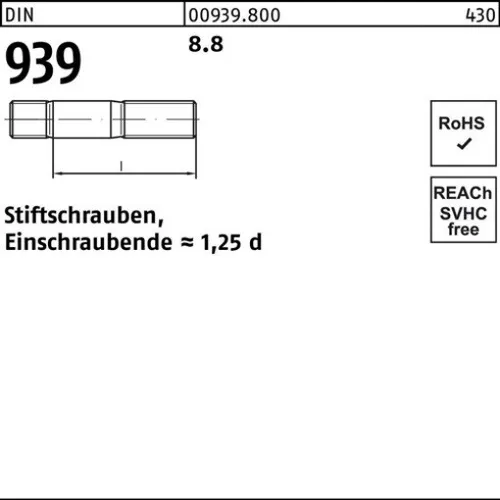 Reyher Stiftschrauben DIN 939 8.8 M 8 x 70 (50 Stück) - Hochwertige Stiftschrauben für vielseitige Anwendungen, zuverlässig und langlebig. Ideal für den professionellen Einsatz in der Befestigungstechnik.