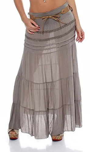 Malito Maxi Rock Damen - Bodenlanger Baumwollrock mit Strickmuster und Kunstleder Gürtel - Röcke für Damen, luftiger Sommerrock mit bequemem Gummibund und stylischem Gürtel aus Kunstleder, ideal für jeden Anlass.