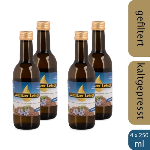 Lausitzer Leinöl (Speiseleinöl kaltgepresst Omega 3), 4 x 250ml 4 x