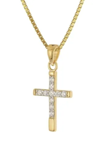 trendor Kreuz-Anhänger Gold 333 (8 K) mit vergoldeter Silber-Halskette modisches Schmuckstück für Frauen, zauberhafte Geschenkidee 28596-42 42 cm