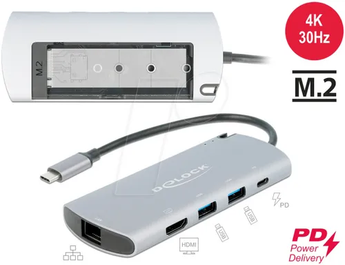 Delock Dockingstation USB-C HDMI 1GbE - Weiteres Notebook-Zubehör mit vielseitigen Anschlussmöglichkeiten für optimale Konnektivität und einfache Erweiterung Ihres Arbeitsplatzes.