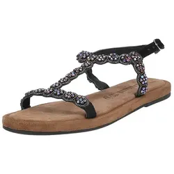 Lazamani Leder-Sandalen Schwarz/Bunt, Größe 39 - Wanderschuhe für Damen mit glitzernden Elementen, rutschhemmender Laufsohle und offener Schuhspitze – ideal für stilvolle Sommerausflüge.