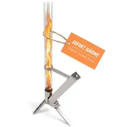 Relaxdays Pelletfackel Edelstahl Feuerrohr Silber