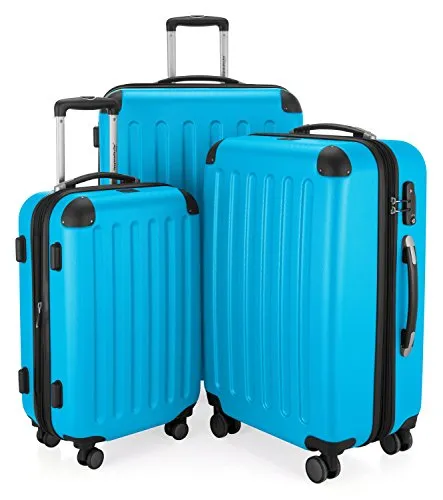 HAUPTSTADTKOFFER - SPREE 3er Trolley-Set - Koffer-Set in Cyanblau (S, M, L) mit 4 leisen Doppel-Rollen für müheloses Manövrieren und TSA-Zahlenschloss für mehr Sicherheit auf Reisen.