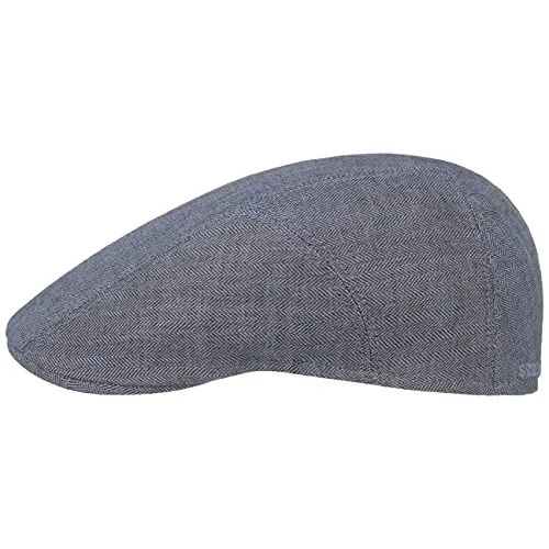Stetson Herringbone Leinen Flatcap mit UV-Schutz - Hochwertige Herren Flat Cap aus 100% Leinen mit elegantem Fischgrätmuster. Der integrierte UV-Schutz 40 sorgt für optimale Sicherheit an sonnigen Tagen. Made in EU, ideal für stilvolle Sommeroutfits.