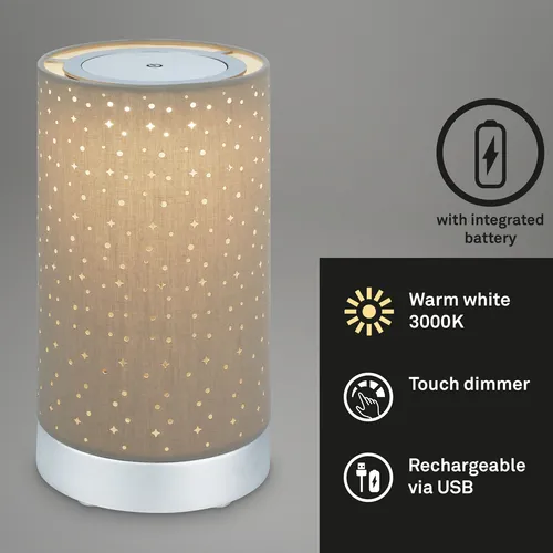 Akku LED-Tischleuchte taupe – Silber, 24,5 cm hoch