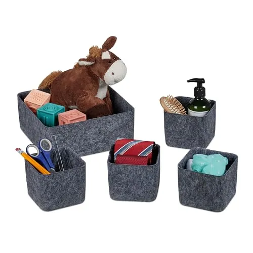 Relaxdays Schubladen Organizer, 5-teiliger Schrankorganizer, grau