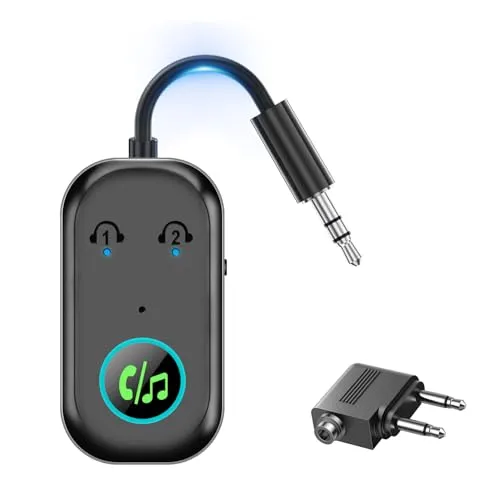 iKDSAW Bluetooth Sender Empfänger, Aux Transmitter Adapter 5.3, 2 in 1 Bluetooth Sender für Flugzeug,TV, Heimstereoanlage, Lautsprecher, Kopfhörer, Auto, 3,5 mm Klinke Dual
