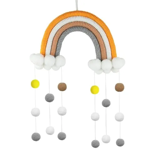 RAILONCH Nordic Regenbogen Wandbehang, handgewebte Wolken Regenbogen Makramee Wandteppich, Wanddeko mit Pompon für Neugeborene Babyzimmer (25)