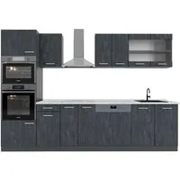 Vicco Küchenzeile R-Line 300 cm, Schwarz Beton/Anthrazit mit Marmor Arbeitsplatte - Küchenzeile mit modularer Flexibilität, höhenverstellbaren Füßen und stilvollem Design, ideal für individuelle Kücheneinrichtungen.