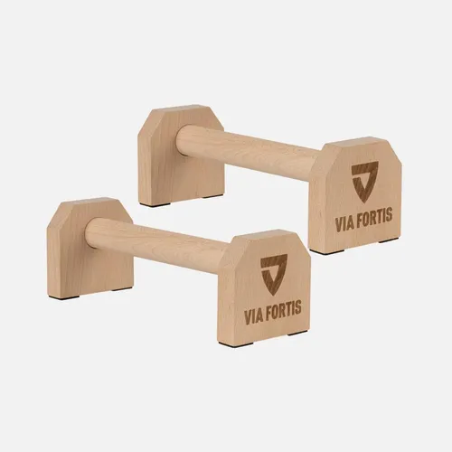 VIA FORTIS® Holz Parallettes – 25 cm x 10 cm – Robuste Buchenholz-Griffe für Calisthenics, Yoga & Bodyweight Training – Stabil, kompakt & bis 500 kg