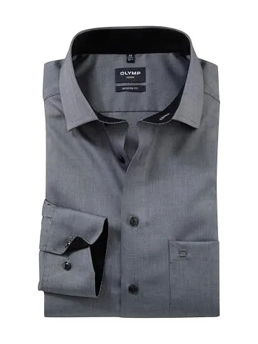 OLYMP Herren Oberhemd Langarm Luxor - Modern Fit in Schwarz - Herrenhemden mit modern fit und Natté-Muster, ideal für elegante Anlässe. Pflegeleicht und komfortabel bei 40 °C waschbar.