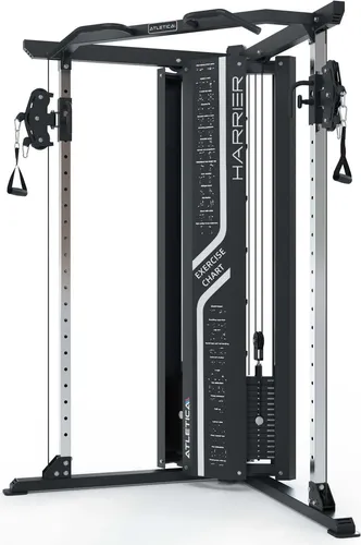 ATLETICA Harrier Kabelzugstation - Dualer Functional Trainer - Kraftstation mit 1:2 & 1:1 Übersetzung, 2x 90kg Gewichtsblock und patentiertem Dreifach-Rollen-System für vielseitiges Training.